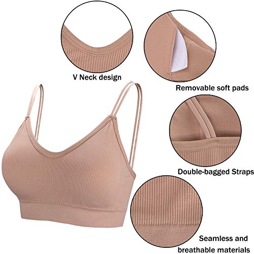 BQTQ 5 Piezas Sujetador de Camisola con Tirantes Bralette Sin Aros para Mujer, 5 Colores (Negro, Blanco, Gris, Beige, Azul Marino, M)