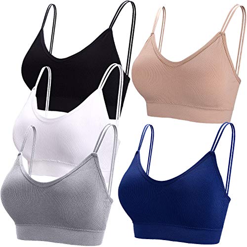 BQTQ 5 Piezas Sujetador de Camisola con Tirantes Bralette Sin Aros para Mujer, 5 Colores (Negro, Blanco, Gris, Beige, Azul Marino, M)