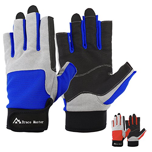 Brace Master Guantes de Hombre Vela, Pesca, Remo, Kayak, Surf, piragüismo, Bote y Deportes acuáticos, Piel en la Palma para Mejorar el Agarre, 3/4 Dedos