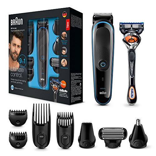 Braun 9 en 1 MGK3085 - Corta Barbas Hombre Todo en 1, Recortadora Barba, Depiladora Masculina, Máquina Cortar Pelo, Cortapelos Nariz y Orejas