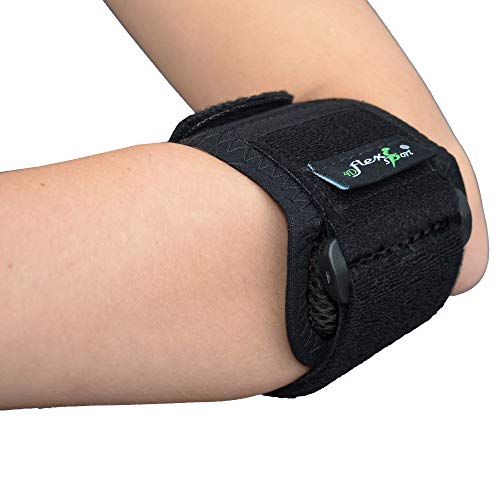 Brazalete para tratamiento del CODO DE TENISTA (Negro) Llevado en Wimbledon. ANTI-SUDOR, HIPOALERGÉNICO libre de Neopreno y Látex, respeta las píelas más delicadas | Talla única | Intercambiable L o R | Nivel de compression adjustable | Unisexo.