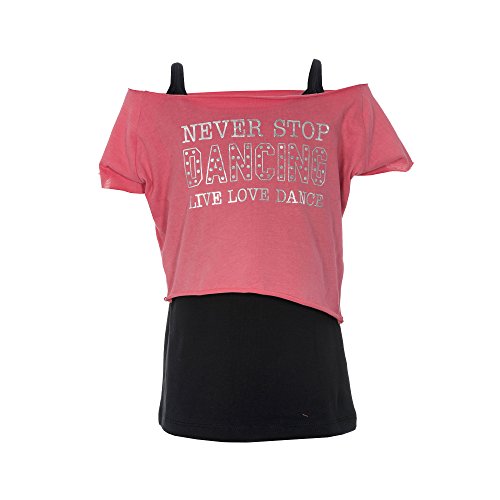 Brody & Co.Camiseta de baile para niña con dos capas y la inscripción «Never Stop Dancing Live Love Dance» Rosa coral Edad 9/10