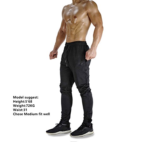 Broki - Pantalones de chándal ajustados con cremallera para hombre, pantalones deportivos informales para correr, ir al gimnasio, pantalones chinos de chándal, color negro Negro Negro ( M