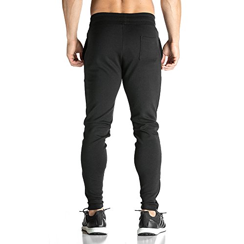 Broki - Pantalones de chándal ajustados con cremallera para hombre, pantalones deportivos informales para correr, ir al gimnasio, pantalones chinos de chándal, color negro Negro Negro ( M