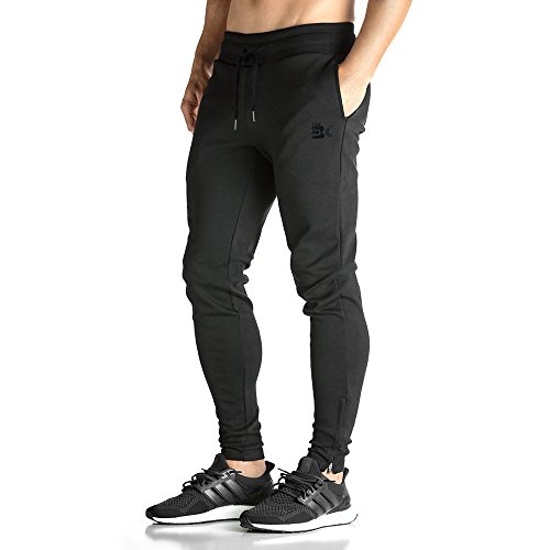 Broki - Pantalones de chándal ajustados con cremallera para hombre, pantalones deportivos informales para correr, ir al gimnasio, pantalones chinos de chándal, color negro Negro Negro ( M