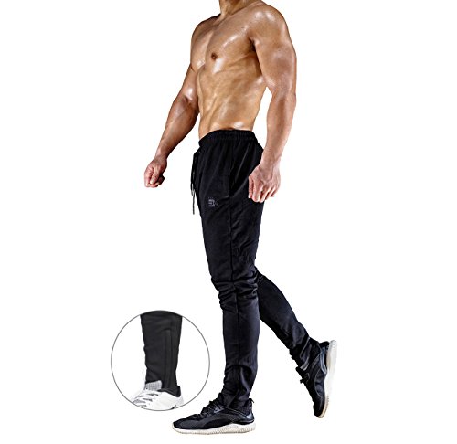 Broki - Pantalones de chándal ajustados con cremallera para hombre, pantalones deportivos informales para correr, ir al gimnasio, pantalones chinos de chándal, color negro Negro Negro ( 27-32