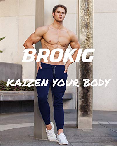 BROKIG Vertex Gym - Pantalones de chándal para hombre, con bolsillos, ideales para correr y trotar Azul azul marino 34-37