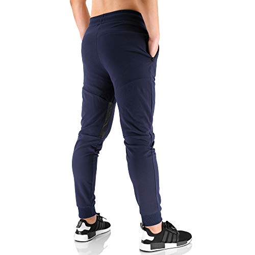 BROKIG Vertex Gym - Pantalones de chándal para hombre, con bolsillos, ideales para correr y trotar Azul azul marino 34-37