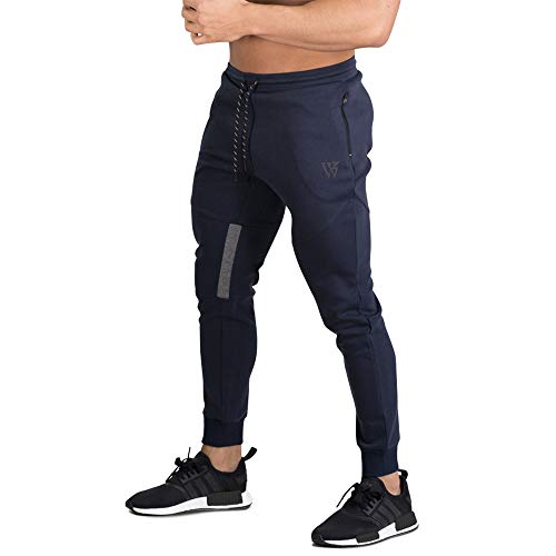 BROKIG Vertex Gym - Pantalones de chándal para hombre, con bolsillos, ideales para correr y trotar Azul azul marino 34-37