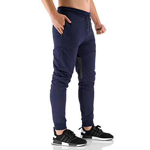 BROKIG Vertex Gym - Pantalones de chándal para hombre, con bolsillos, ideales para correr y trotar Azul azul marino 34-37