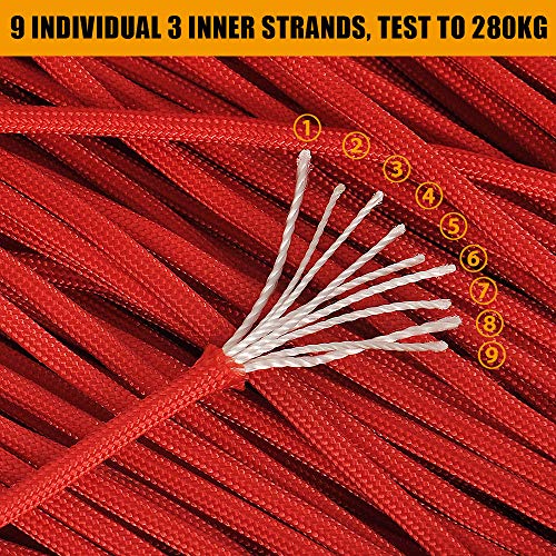 Brotree 550 Paracord Cuerda de Nailon Paracaídas 620lbs 9 Hilos Hebras para Escalada Kit de Supervivencia Acampada 30m