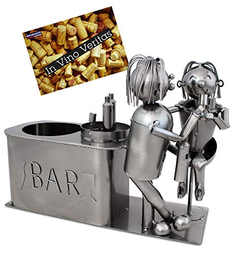 BRUBAKER Porta botella de vino amantes en el bar - Decoraciónn soporte de botella de metal - con tarjeta de felicitación