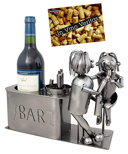 BRUBAKER Porta botella de vino amantes en el bar - Decoraciónn soporte de botella de metal - con tarjeta de felicitación