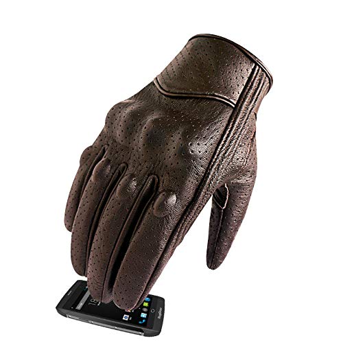 Bruce Dillon Guantes de Moto con Pantalla táctil Guantes de Cuero para Hombre Guantes de Moto de Carreras Guantes de Moto Guantes de Moto - no Perforado marrón XLX