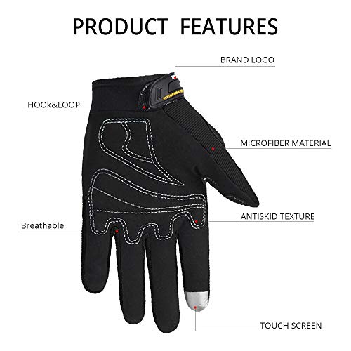 Bruce Dillon Guantes de Moto Guantes de Moto de Carreras para Hombre Guantes de equitación de Motocross Guantes Transpirables de Verano para Dedo Completo - Negro 2 XM