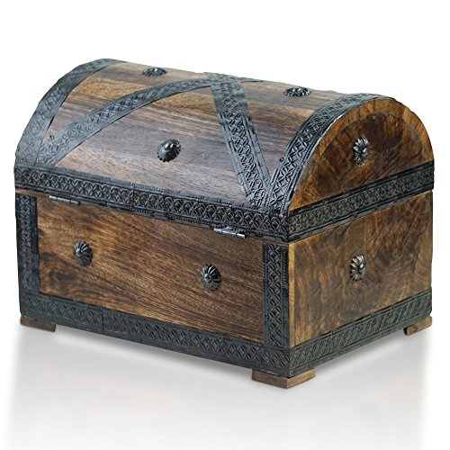 Brynnberg - Caja de Madera Cofre del Tesoro Pirata de Estilo Vintage, Hecha a Mano, Diseño Retro 28x20x20cm