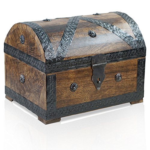 Brynnberg - Caja de Madera Cofre del Tesoro Pirata de Estilo Vintage, Hecha a Mano, Diseño Retro 28x20x20cm