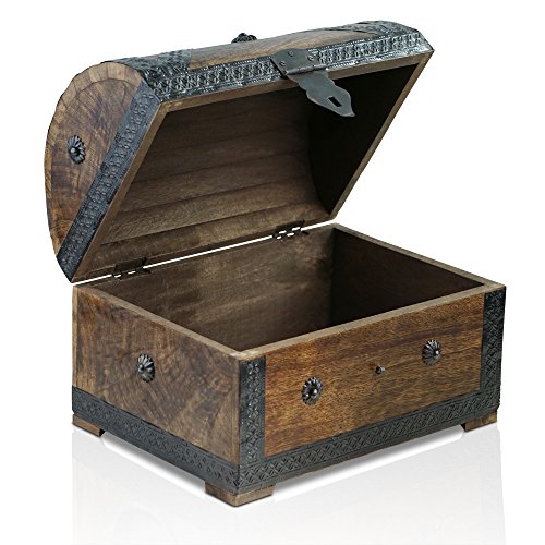 Brynnberg - Caja de Madera Cofre del Tesoro Pirata de Estilo Vintage, Hecha a Mano, Diseño Retro 28x20x20cm