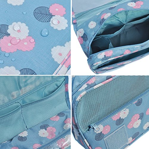 BryTravel Bolsa de Maquillaje portátil con múltiples Compartimento Flor Azul Normal