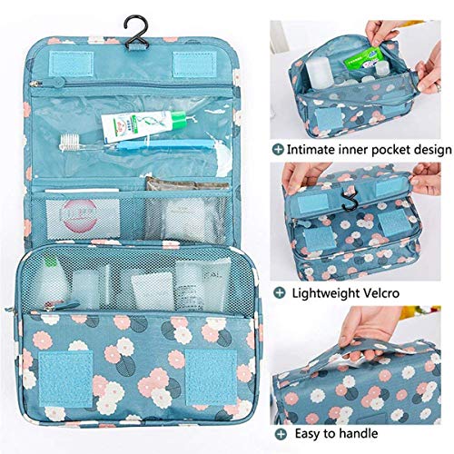 BryTravel Bolsa de Maquillaje portátil con múltiples Compartimento Flor Azul Normal