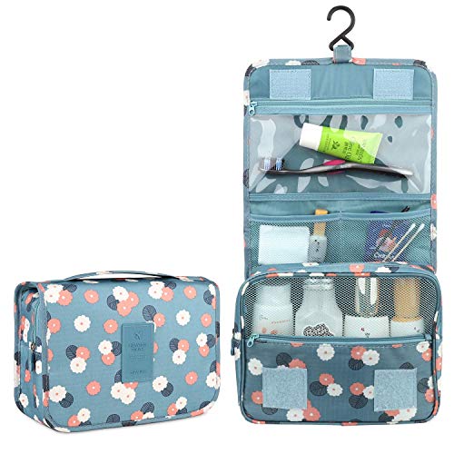 BryTravel Bolsa de Maquillaje portátil con múltiples Compartimento Flor Azul Normal