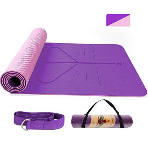 Esterilla de yoga, Esterilla de gimnasia Tpe, Alfombra de entrenamiento,  Alfombra de pilates antideslizante, Esterilla de yoga fitness con correas  de transporte, 183 x 61 x 0.6 cm