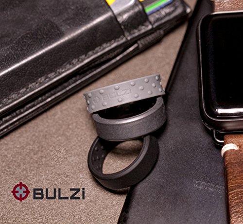 BULZi - Anillo de boda de silicona con ajuste cómodo que masajea; la alianza de boda unisex más cómoda con diseño flexible y seguro para trabajar, Size 10 - ( 7mm Width Band ), Grey Beveled