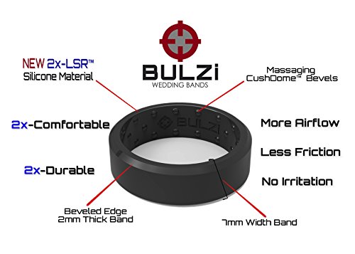 BULZi - Anillo de boda de silicona con ajuste cómodo que masajea; la alianza de boda unisex más cómoda con diseño flexible y seguro para trabajar, Size 10 - ( 7mm Width Band ), Grey Beveled