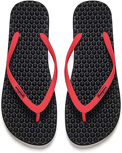 Bumpers Sandalias de Masaje de acupresión para Mujer - Chanclas de reflexología con un cómodo diseño de Plantilla y Suela con Agarre Firme (41-42, Negro y Rojo)