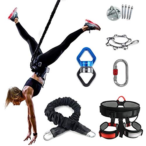 Bungee Dance Flying Suspension Cuerda Antena antigravedad Yoga Cord Resistance Band Set Workout Fitness Home Gym Equipment - Basic Set Black, 71-90kg