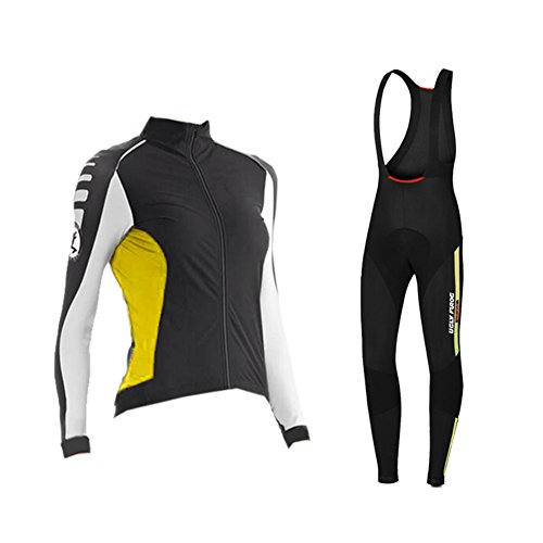 BurningBikewear Uglyfrog Conjunto Ciclismo Moda Mujer Invierno/Otoño 3D Cojín Pantalones Larga Thermo Lana Malliot de Ciclismo Ropa de Ciclista Bodies Anti-frío Absorbe la Humedad RTWX02