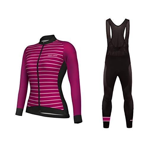 BurningBikewear Uglyfrog Invierno Termo Bodies de Ciclismo (Maillot+Pantalones Babero), Mujer Moda Raya Diseño, de Manga Larga, Delgado, Camiseta de MTB ZRWX02F