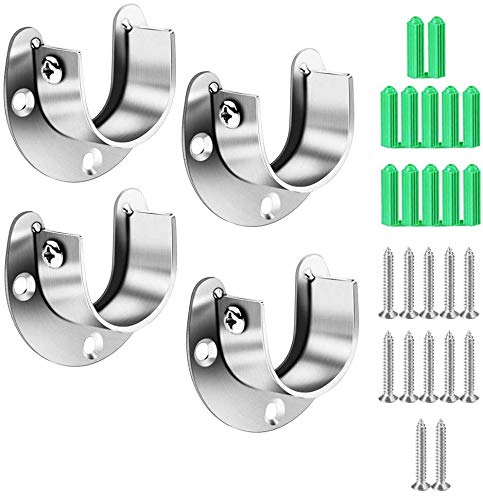 BUZIFU 4pcs Soportes para Barra de Armario,con 12 Tornillos y 12 Tacos,Soportes Ajustable para Barra de Armario Redondo Ovalado Rectangular,para Tubos por Debajo de 27 mm de Diámetro,para Colgar Todo