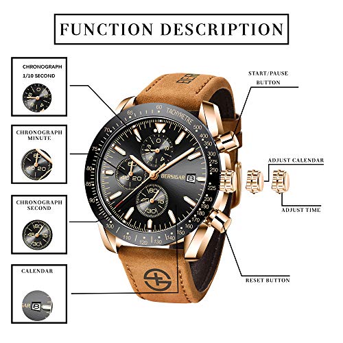 BY BENYAR Reloj Casual de Cuarzo para Hombre, con Correa de Piel, cronógrafo, Resistente al Agua, con Fecha, analógico, Deportivo, Militar, Reloj de Pulsera