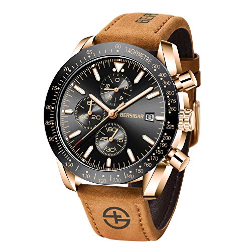 BY BENYAR Reloj Casual de Cuarzo para Hombre, con Correa de Piel, cronógrafo, Resistente al Agua, con Fecha, analógico, Deportivo, Militar, Reloj de Pulsera