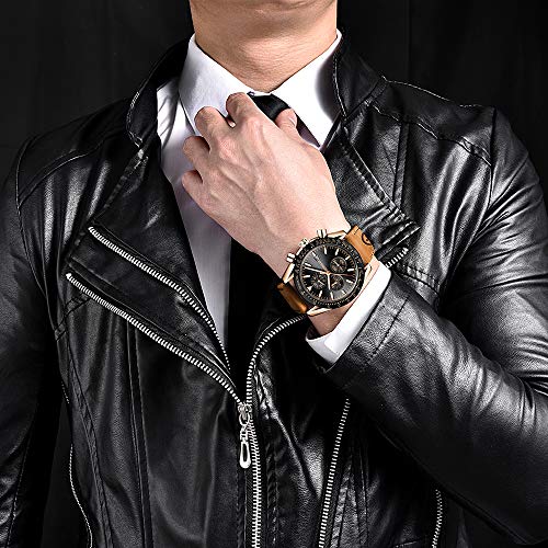 BY BENYAR Reloj Casual de Cuarzo para Hombre, con Correa de Piel, cronógrafo, Resistente al Agua, con Fecha, analógico, Deportivo, Militar, Reloj de Pulsera