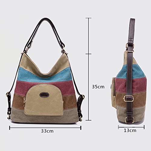 BYD - Bolsa de lona de las mujeres Multifuncional Bolsos de hombro Mochila Bolsos bandolera Retro