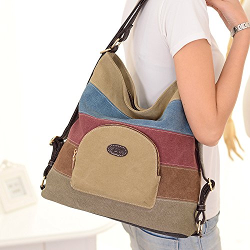 BYD - Bolsa de lona de las mujeres Multifuncional Bolsos de hombro Mochila Bolsos bandolera Retro