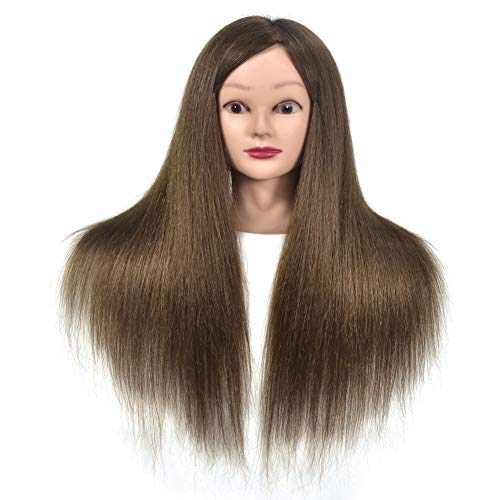 Cabeza de maniquí de cosmetología femenina ErSiMan, con cabeza de maniquí 100% de pelo humano, cabeza de maniquí de 20 pulgadas para entrenamiento de peluquería y cabeza de muñeca con abrazadera