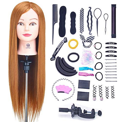 Cabeza de Maniquí, SIGHTLING 26" 50% Cabello Humano Real Practicas Formación Muñeca de la Cosmetología práctica maniquí para Peluquería con Soporte + Accesorios de Peinado DIY