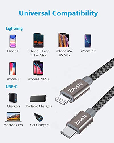 Cable USB C a Lightning Cable 1.5 M [Apple MFI certificado] Nailon Trenzado,PD de Carga Rápida para iPhone SE 2020/12/12 Pro/12 Pro MAX/11/11 Pro/11 Pro MAX/,iPad Pro (para Uso con Cargadores Tipo C)