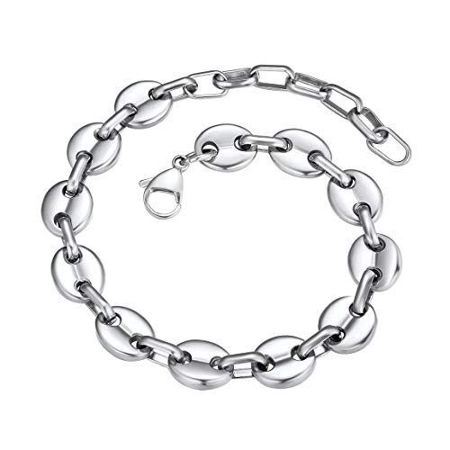 Cadenas Cortas para Muñecas Pulseras Plateados con 5cm de Extensión Enlaces Ovalados de Granos de Café Muñequeras Dudaderas de Hombres y Mujeres Ancla Mini Belcher