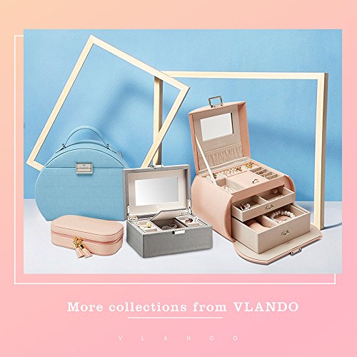 Caja de joyería de cuero del Faux Vlando organizador Visualización del anillo de la caja de regalo collar, rosa, Pink-Cross Pattern