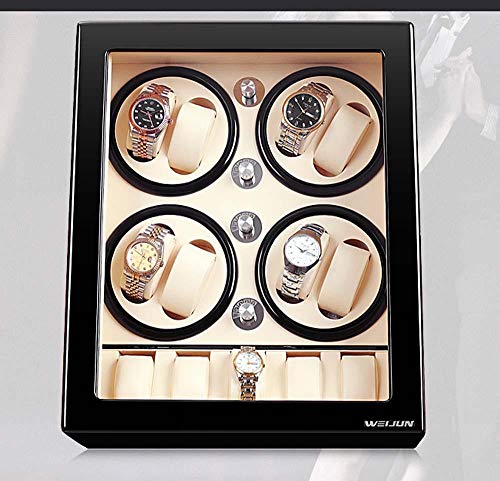 Cajas Giratorias para Relojes Watch Winder Caja Relojes Automaticos Silencioso Enrollador De Reloj Apertura Frontal De Reloj De Mesa con InclinacióN Total 8-Blanco Y Negro