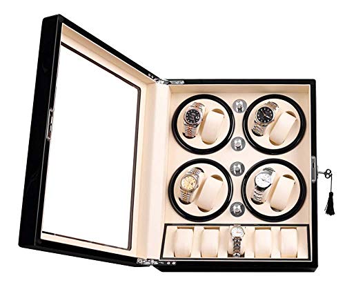 Cajas Giratorias para Relojes Watch Winder Caja Relojes Automaticos Silencioso Enrollador De Reloj Apertura Frontal De Reloj De Mesa con InclinacióN Total 8-Blanco Y Negro