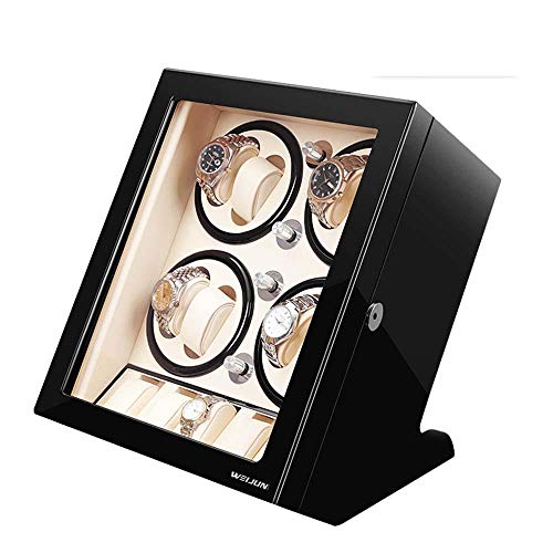 Cajas Giratorias para Relojes Watch Winder Caja Relojes Automaticos Silencioso Enrollador De Reloj Apertura Frontal De Reloj De Mesa con InclinacióN Total 8-Blanco Y Negro