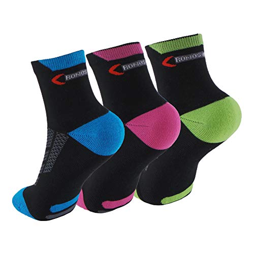 Calcetines (3 Pares) de RUNNING, CICLISMO, TENIS, PADEL,… Calcetines de mujer SIN COSTURAS con puntera y talón reforzados. Calcetines tobilleros de deporte. Anti-rozaduras y con gomas anti-presión.