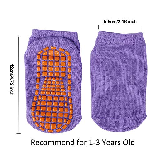 Calcetines Antideslizantes para Niños Pequeños Algodón Lindo con Puños, Calentar 8 Pares de Zapatillas Calcetines de Piso de Corte Bajo con Silicona para 1-3 años de Bebés y Niñas