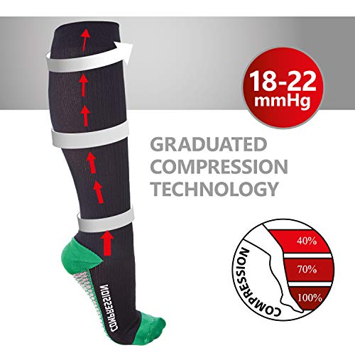 Calcetines de compresión médicos para la rodilla con refuerzo para amortiguación y cargas con fuerza de compresión 18-22 mmHg Azul-Verde Small