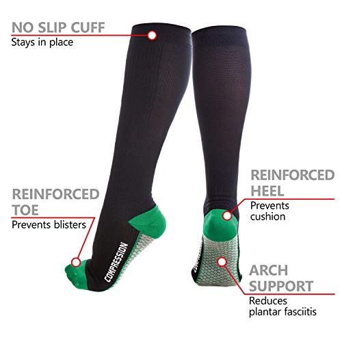 Calcetines de compresión médicos para la rodilla con refuerzo para amortiguación y cargas con fuerza de compresión 18-22 mmHg Azul-Verde Small